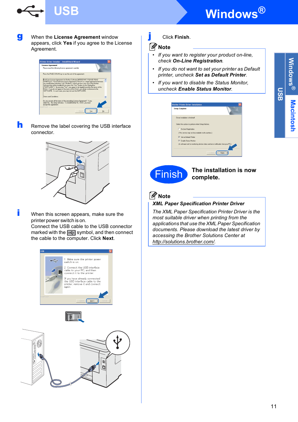 Windows, Finish | Brother HL-3040CN User Manual | Page 11 / 32