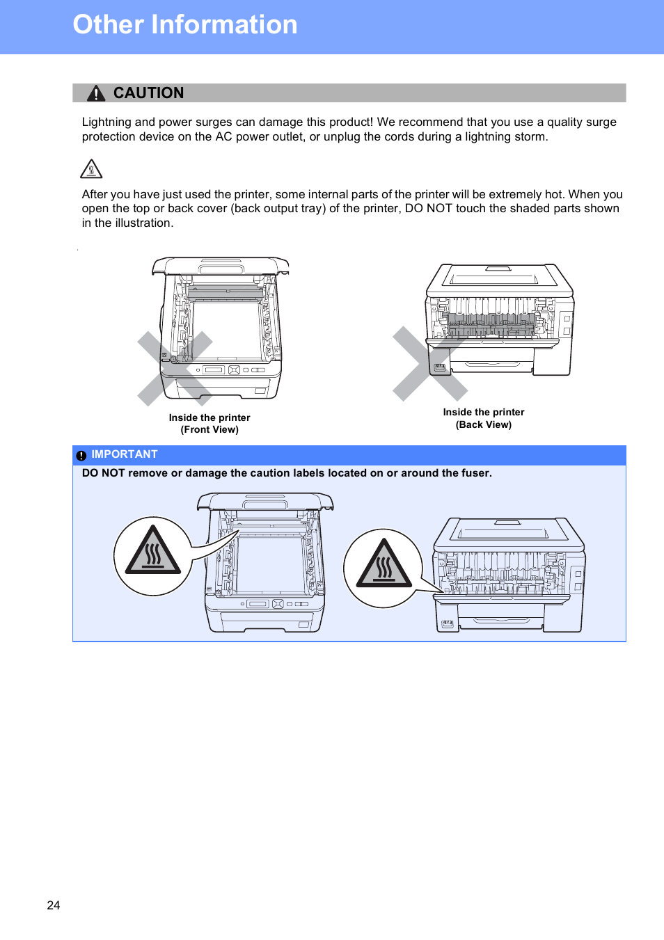 Other information, Caution | Brother HL-3040CN User Manual | Page 24 / 32