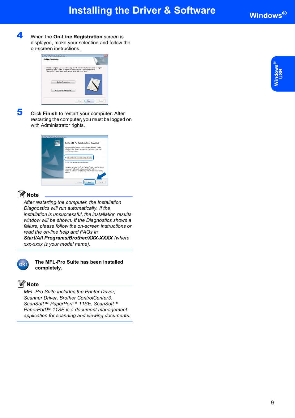 Installing the driver & software, Windows | Brother MFC-440CN User Manual | Page 11 / 23