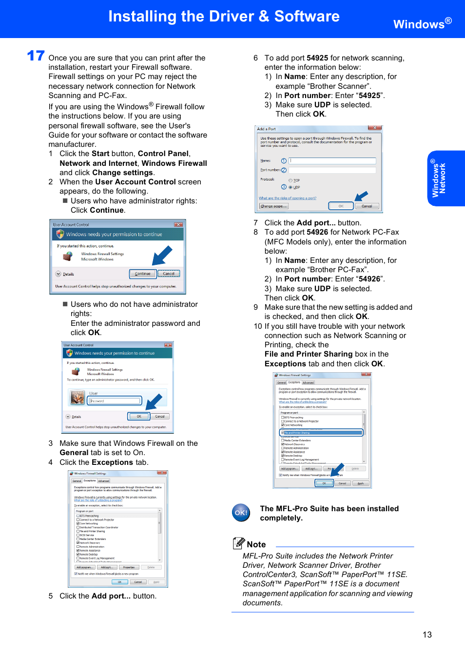 Installing the driver & software, Windows | Brother MFC-440CN User Manual | Page 15 / 23