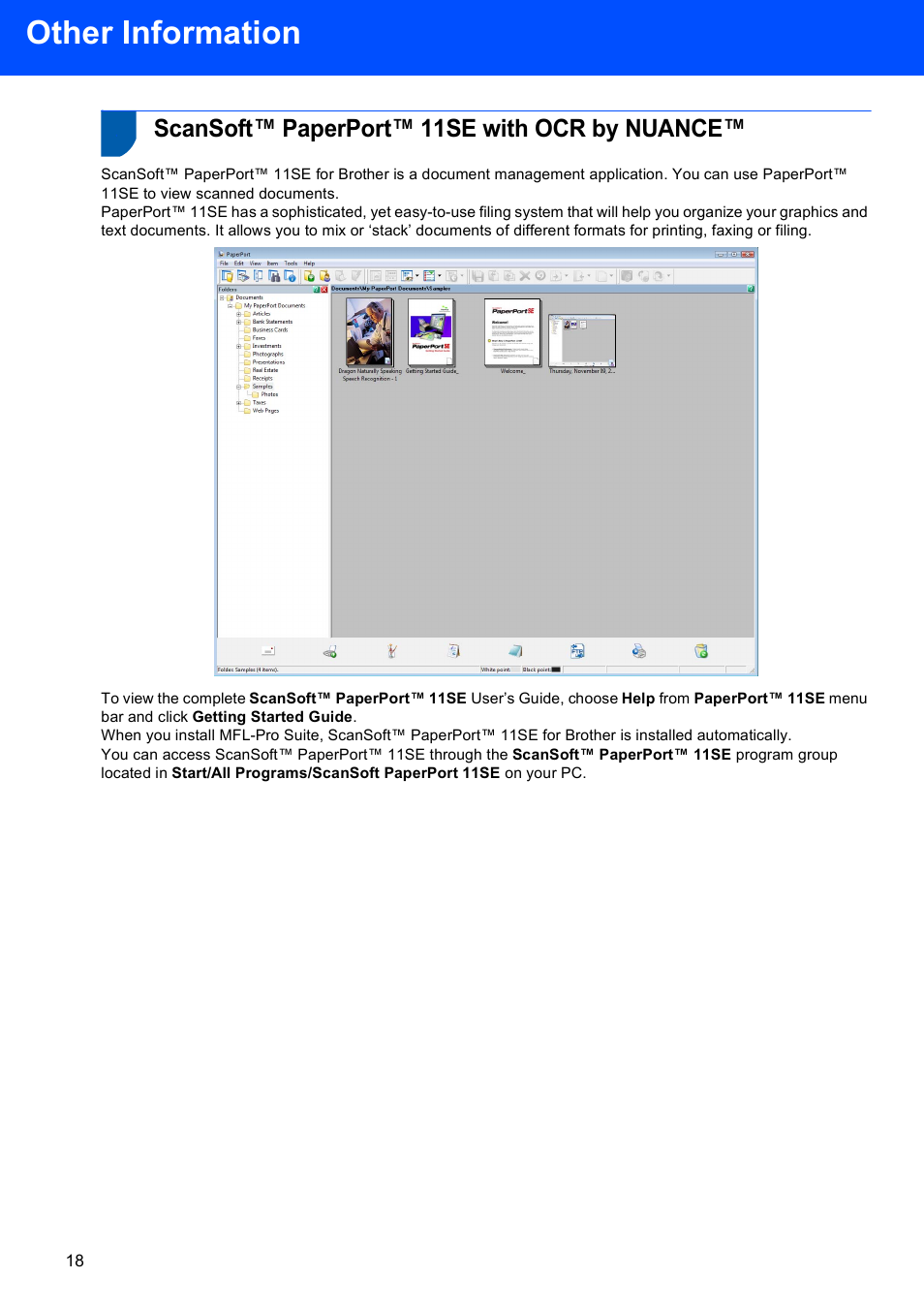 Other information, Scansoft™ paperport™ 11se with ocr by nuance | Brother MFC-440CN User Manual | Page 20 / 23