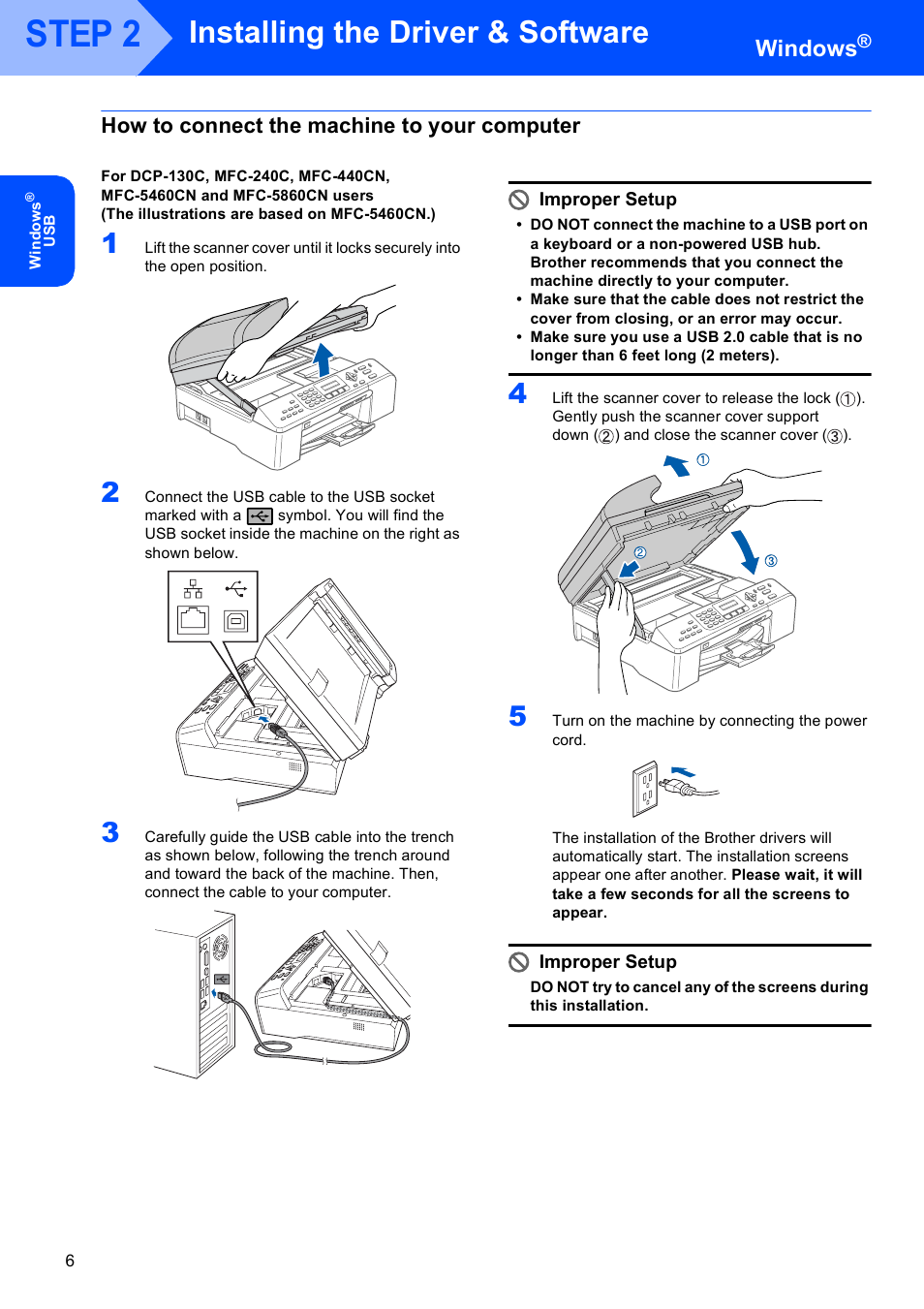 How to connect the machine to your computer, Step 2, Installing the driver & software | Windows | Brother MFC-440CN User Manual | Page 8 / 23