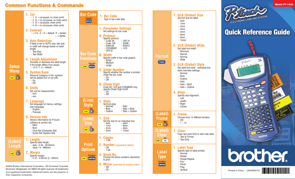 Brother PT-1400 User Manual | 2 pages