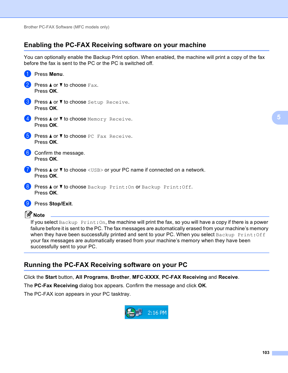 Running the pc-fax receiving software on your pc | Brother MFC-J410W User Manual | Page 109 / 205