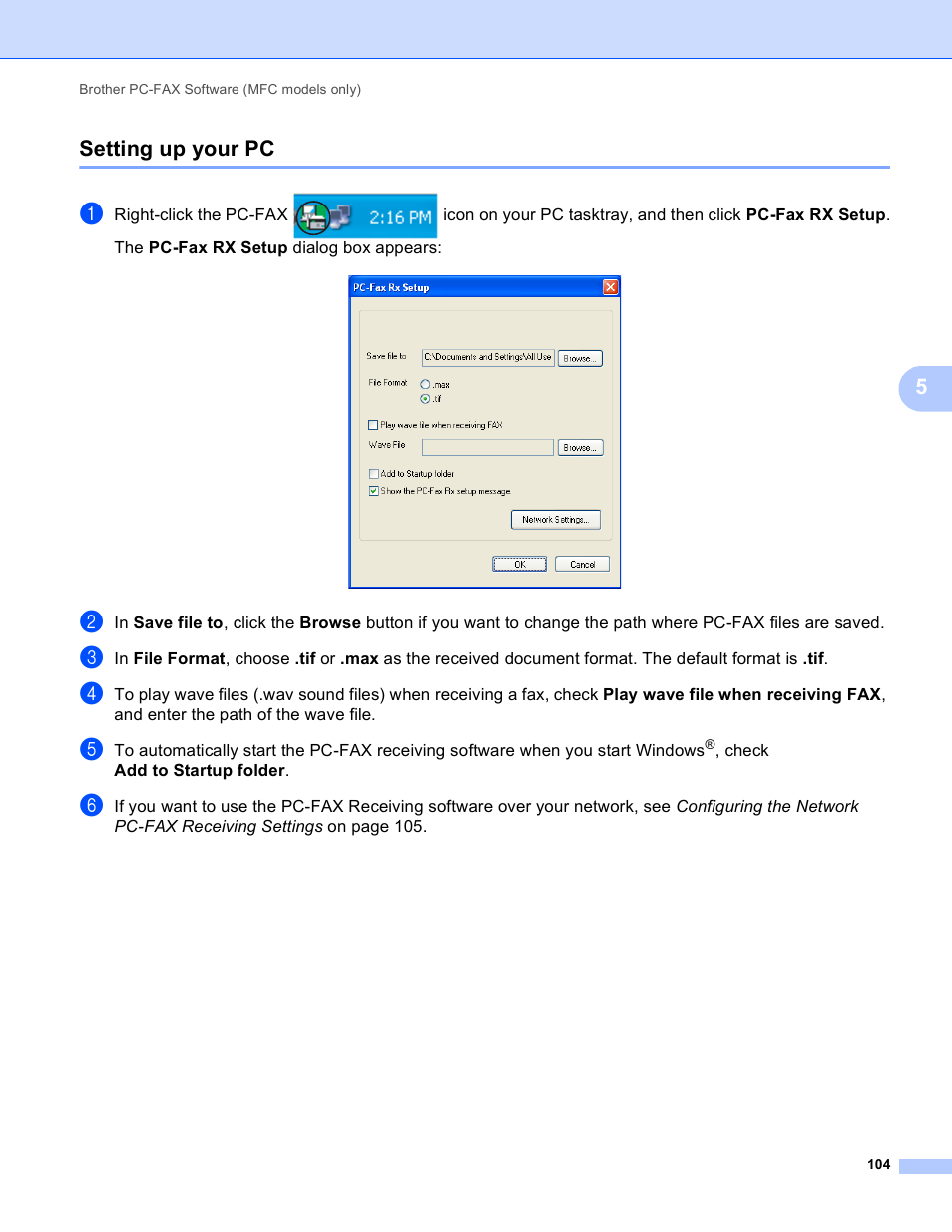 Setting up your pc, 5setting up your pc | Brother MFC-J410W User Manual | Page 110 / 205