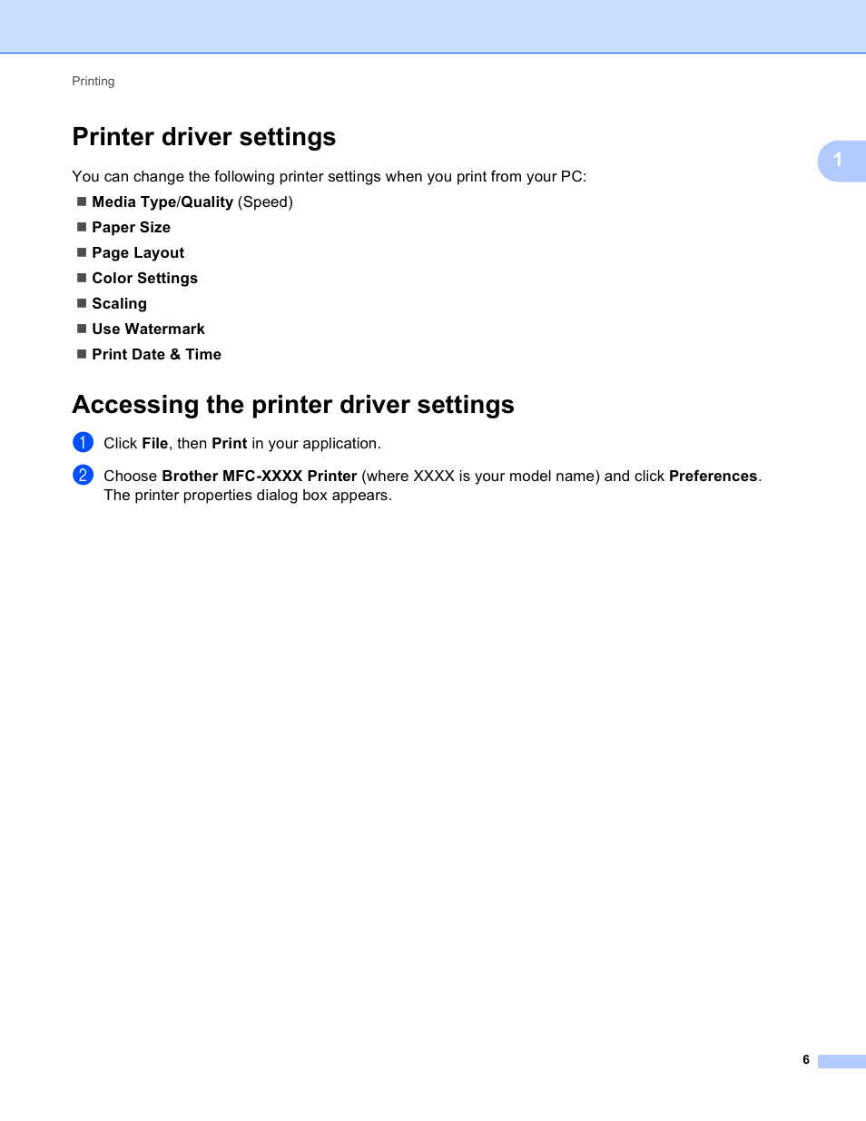 Printer driver settings, Accessing the printer driver settings | Brother MFC-J410W User Manual | Page 12 / 205