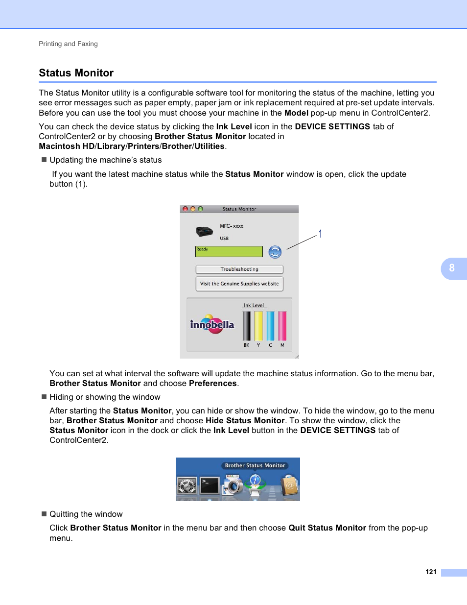Status monitor, 8status monitor | Brother MFC-J410W User Manual | Page 127 / 205