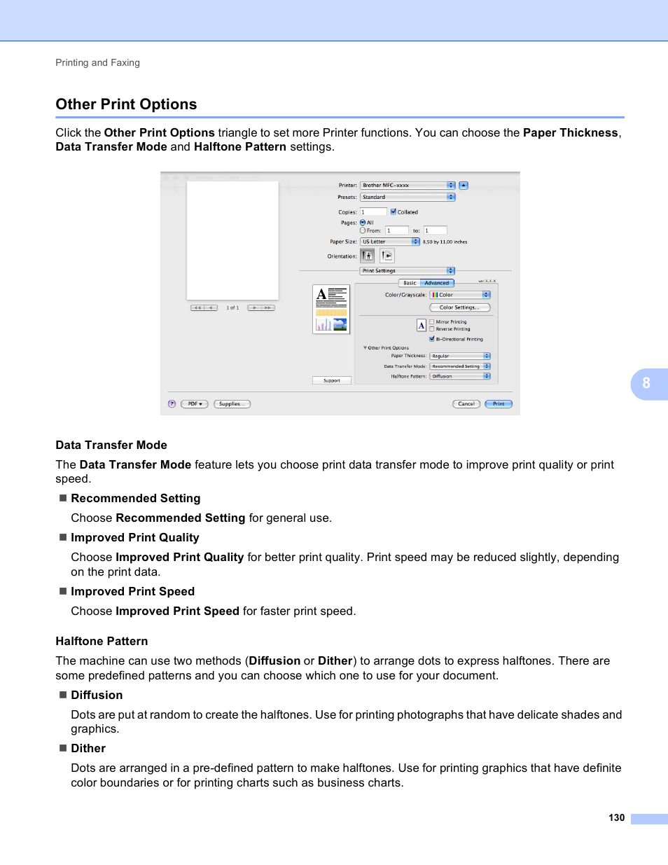 Other print options, 8other print options | Brother MFC-J410W User Manual | Page 136 / 205