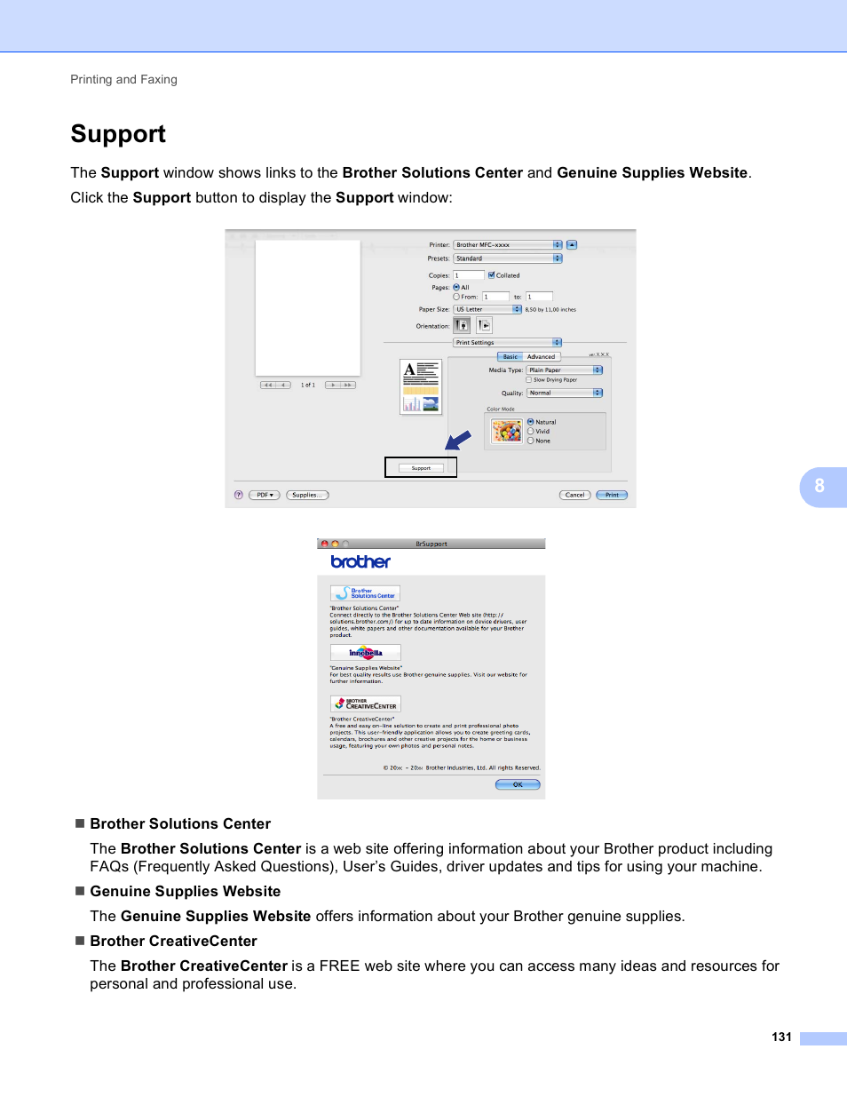 Support | Brother MFC-J410W User Manual | Page 137 / 205
