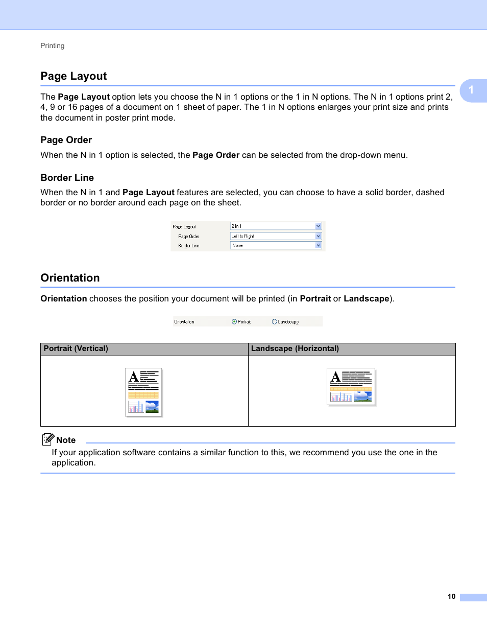 Border line, Orientation, 1page layout | Page order, Portrait (vertical) landscape (horizontal) | Brother MFC-J410W User Manual | Page 16 / 205