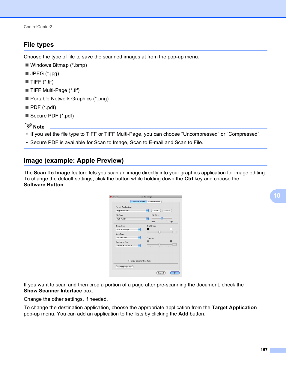 File types, Image (example: apple preview), File types image (example: apple preview) | 10 file types | Brother MFC-J410W User Manual | Page 163 / 205