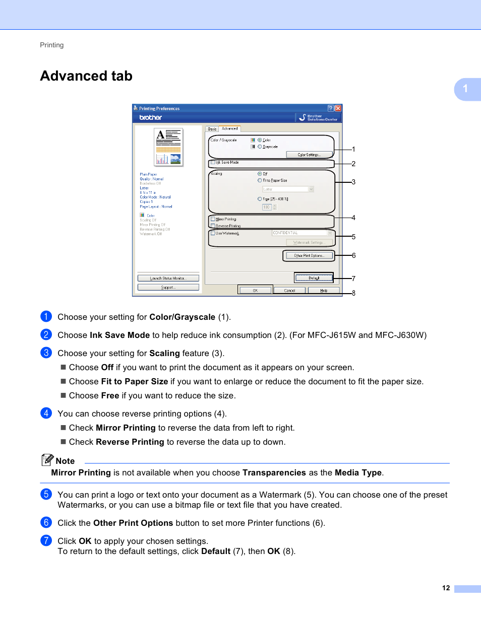 Advanced tab | Brother MFC-J410W User Manual | Page 18 / 205
