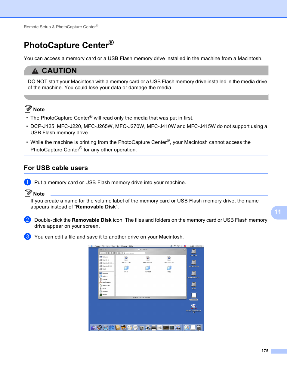 Photocapture center, For usb cable users, Caution | Brother MFC-J410W User Manual | Page 181 / 205