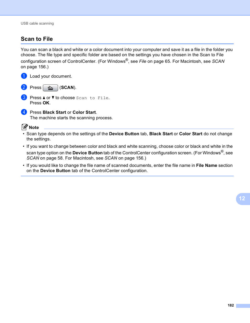 Scan to file, 12 scan to file | Brother MFC-J410W User Manual | Page 188 / 205