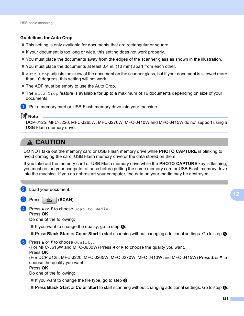 Caution | Brother MFC-J410W User Manual | Page 190 / 205