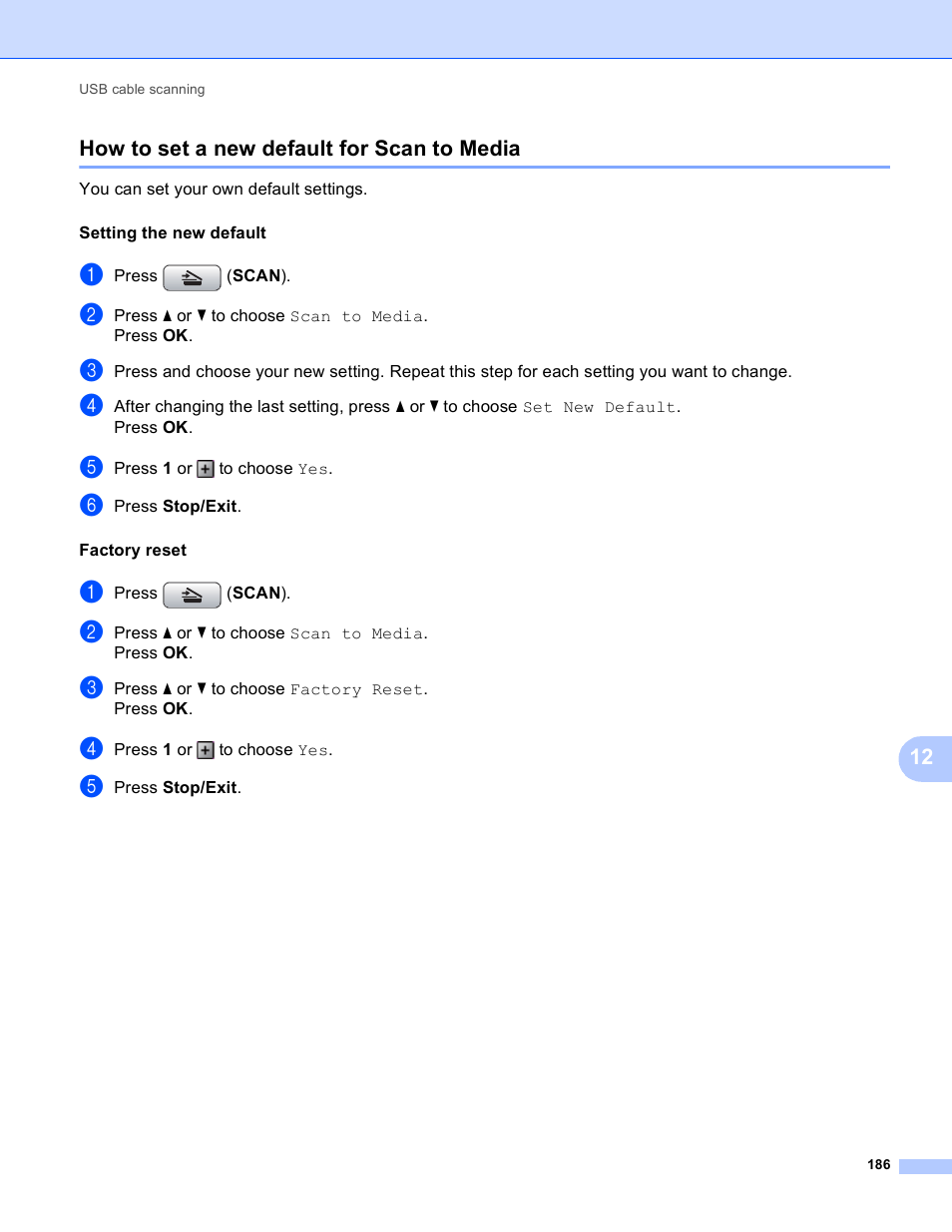 How to set a new default for scan to media, 12 how to set a new default for scan to media | Brother MFC-J410W User Manual | Page 192 / 205