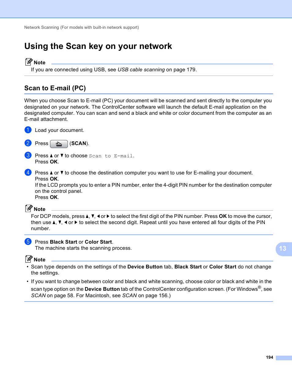Using the scan key on your network, Scan to e-mail (pc) | Brother MFC-J410W User Manual | Page 200 / 205