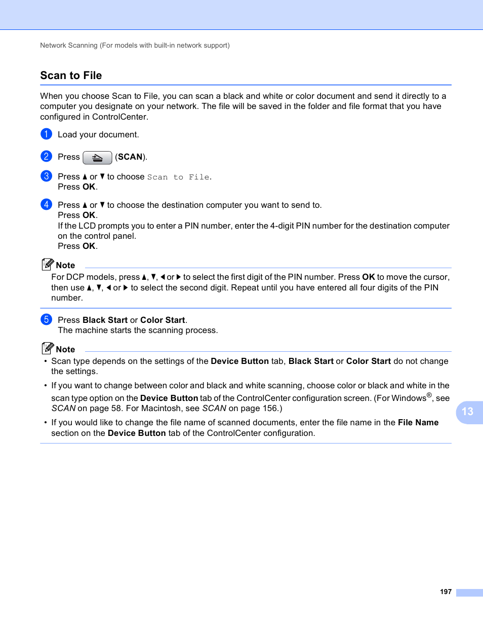 Scan to file, 13 scan to file | Brother MFC-J410W User Manual | Page 203 / 205