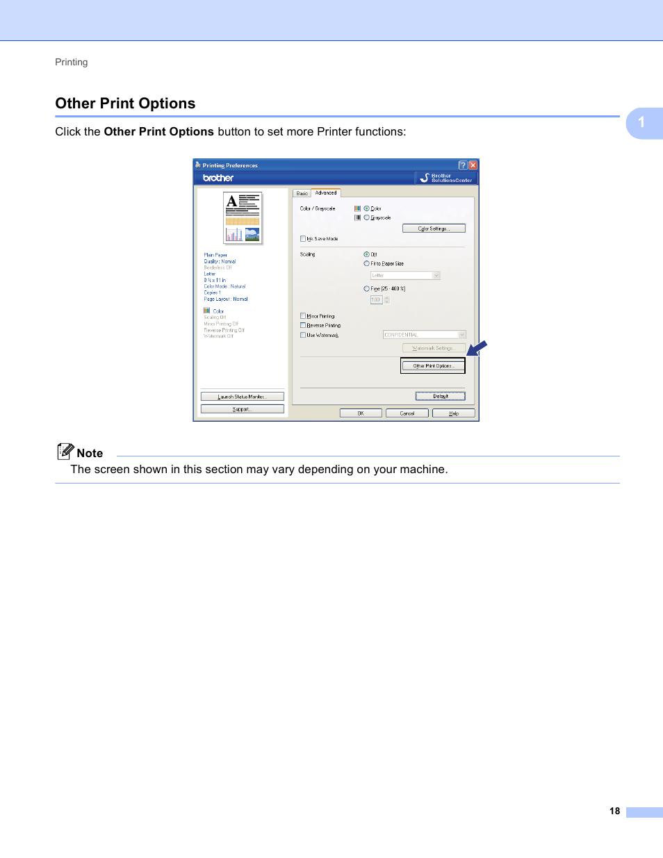 Other print options, 1other print options | Brother MFC-J410W User Manual | Page 24 / 205