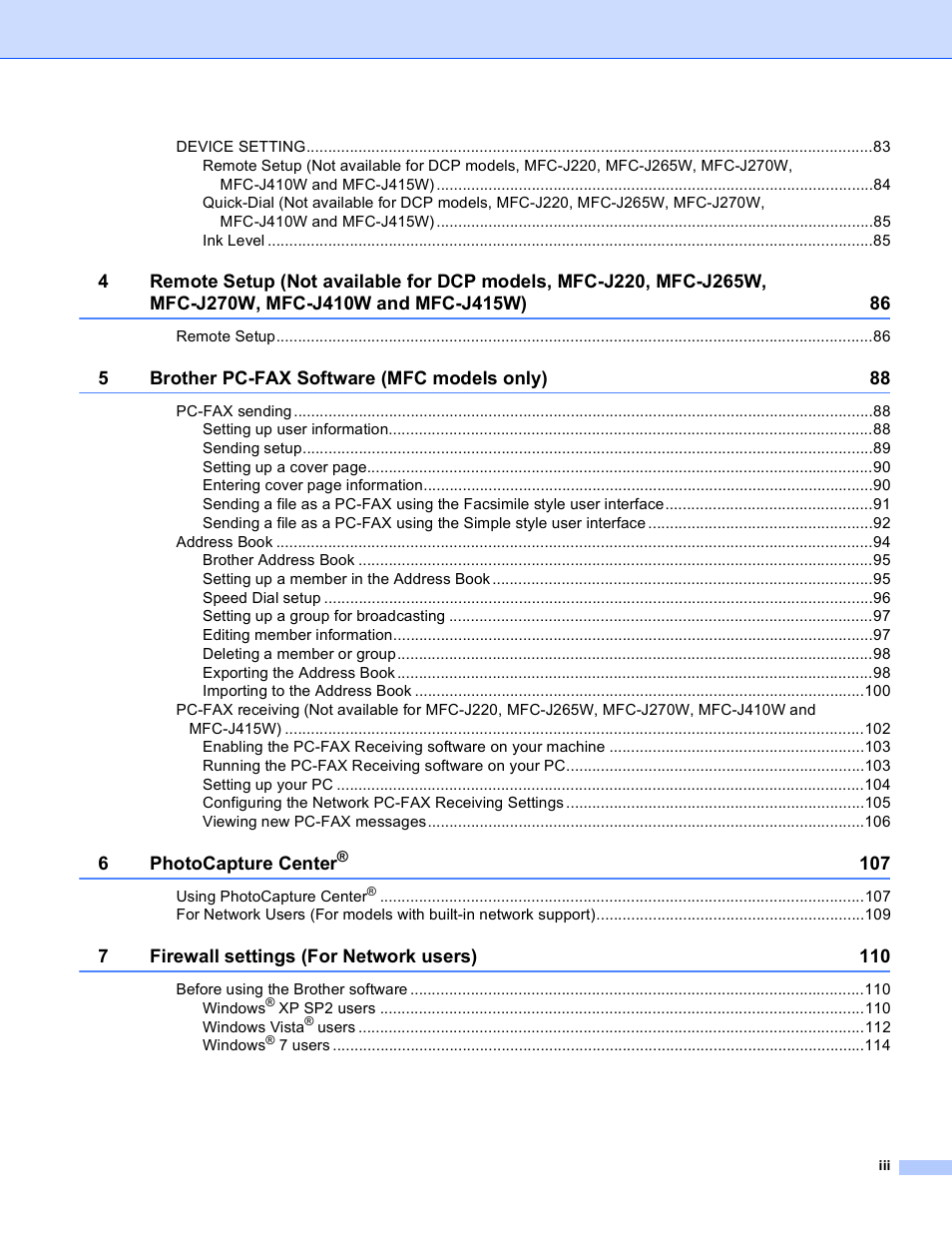 Brother MFC-J410W User Manual | Page 4 / 205