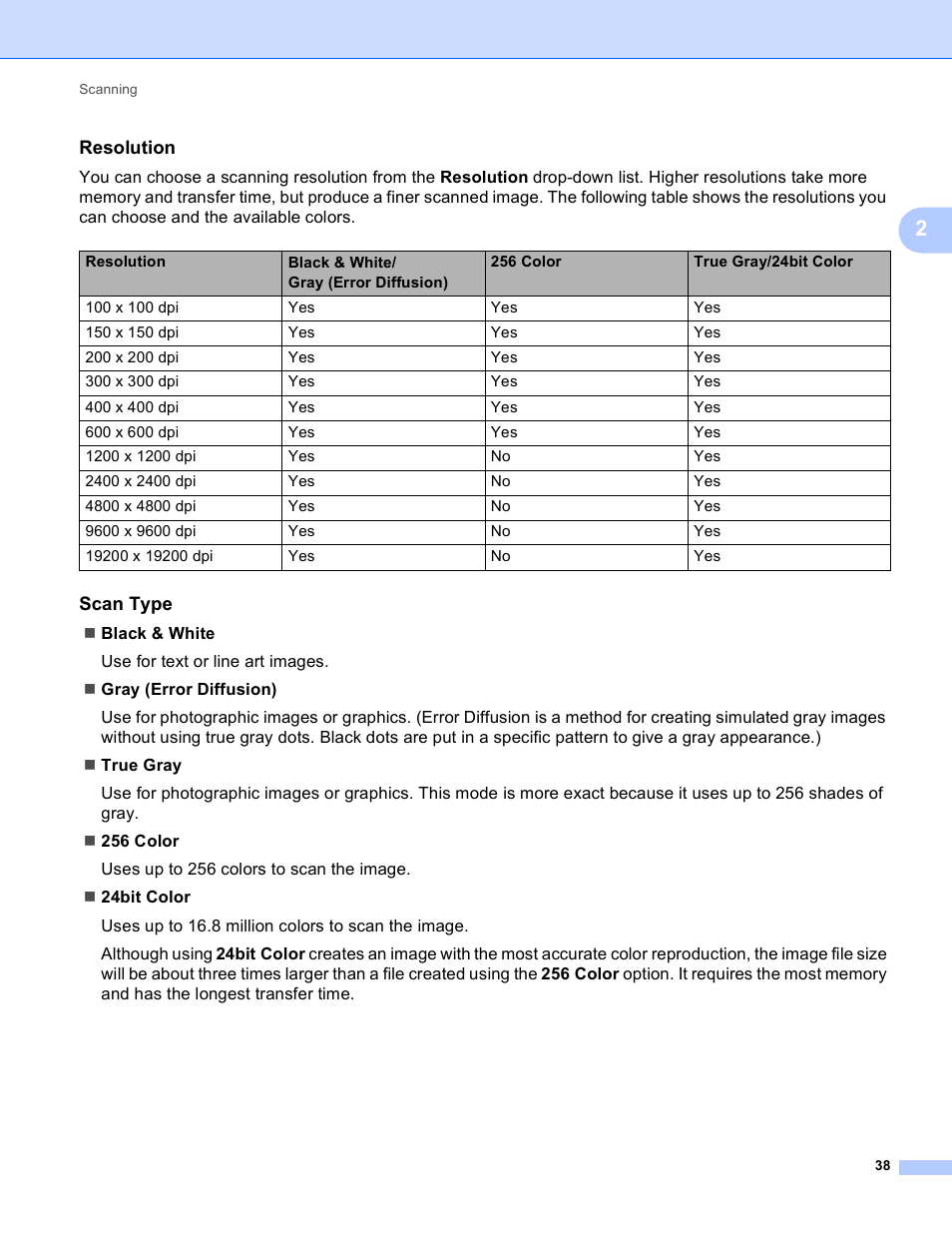 Resolution, Scan type | Brother MFC-J410W User Manual | Page 44 / 205