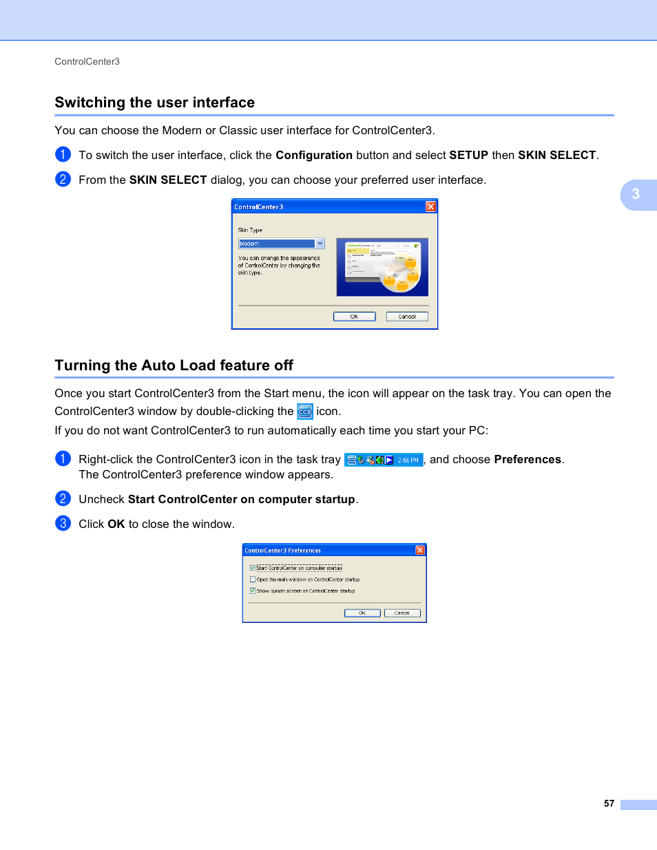 Switching the user interface, Turning the auto load feature off, 3switching the user interface | Brother MFC-J410W User Manual | Page 63 / 205