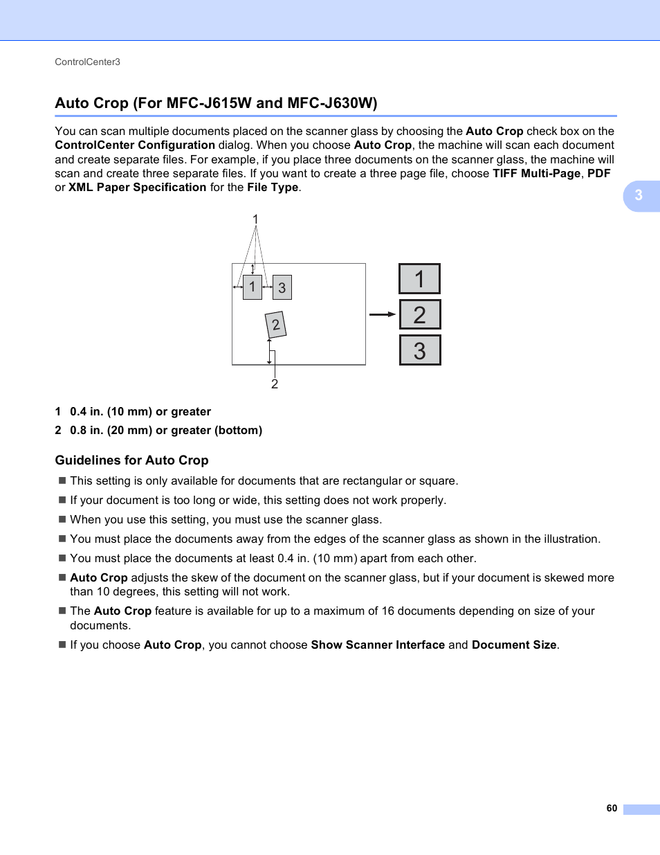 Auto crop (for mfc-j615w and mfc-j630w), Guidelines for auto crop | Brother MFC-J410W User Manual | Page 66 / 205