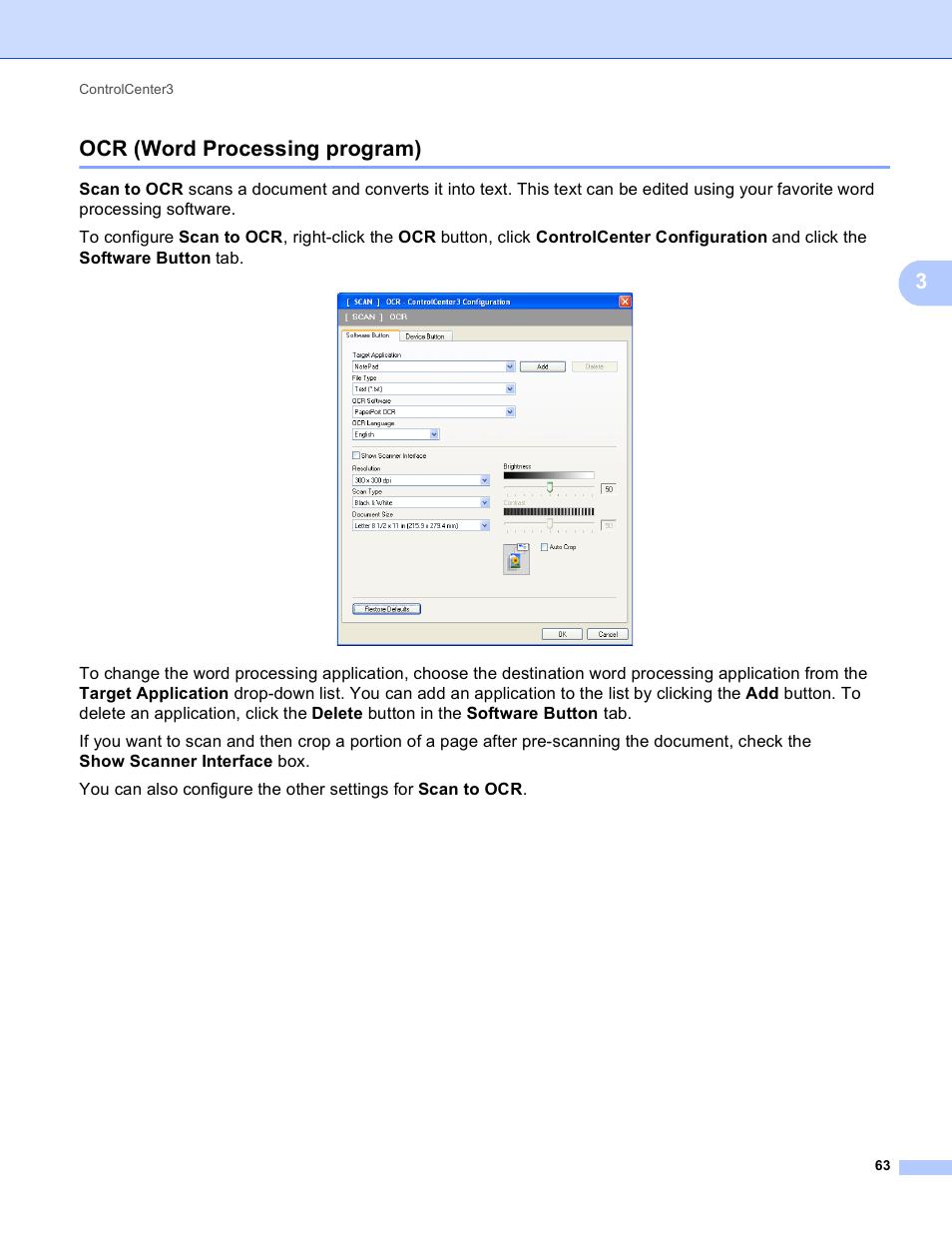 Ocr (word processing program), 3ocr (word processing program) | Brother MFC-J410W User Manual | Page 69 / 205