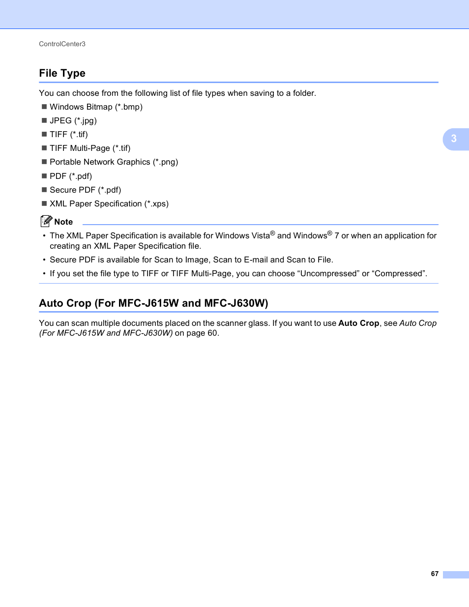 File type, Auto crop (for mfc-j615w and mfc-j630w), File type auto crop (for mfc-j615w and mfc-j630w) | 3file type | Brother MFC-J410W User Manual | Page 73 / 205