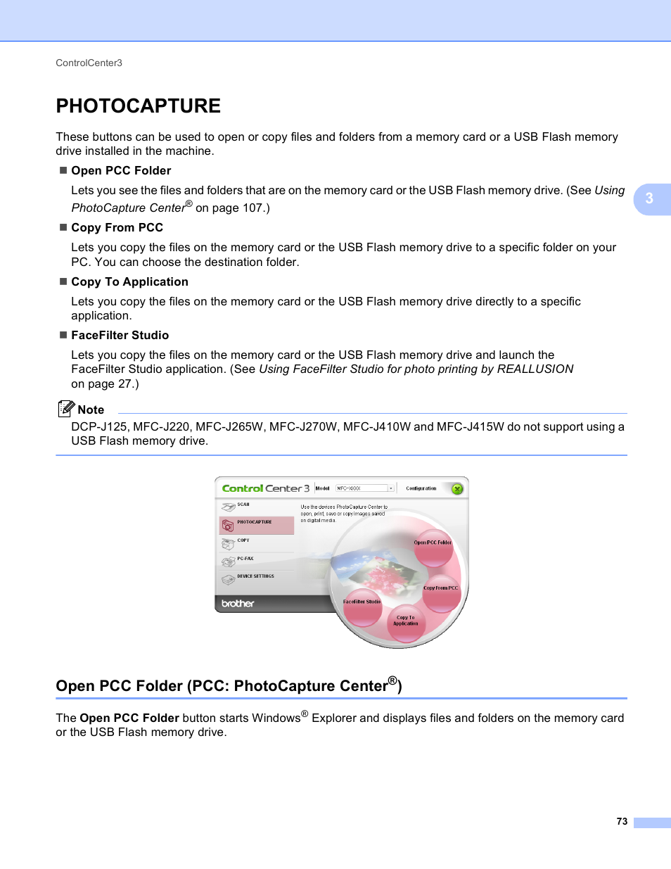 Photocapture, Open pcc folder (pcc: photocapture center®), Open pcc folder (pcc: photocapture center | Brother MFC-J410W User Manual | Page 79 / 205