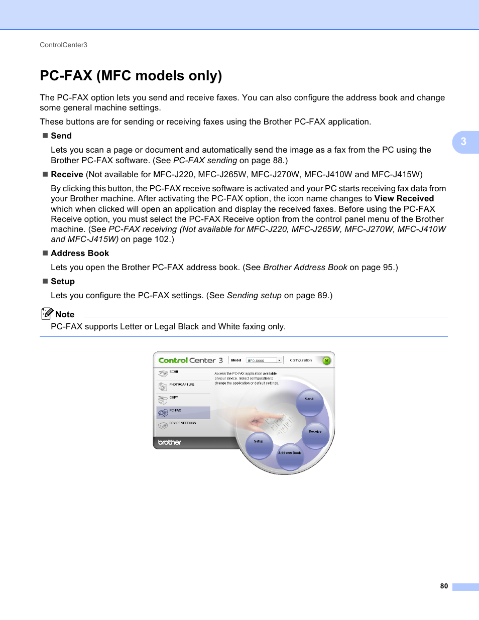 Pc-fax (mfc models only) | Brother MFC-J410W User Manual | Page 86 / 205