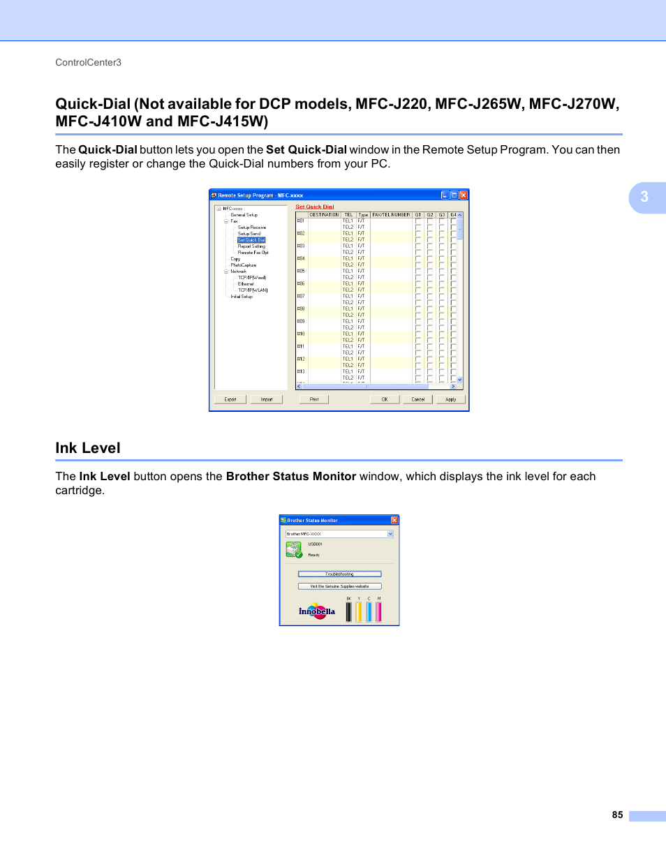 Ink level, Mfc-j410w and mfc-j415w) | Brother MFC-J410W User Manual | Page 91 / 205