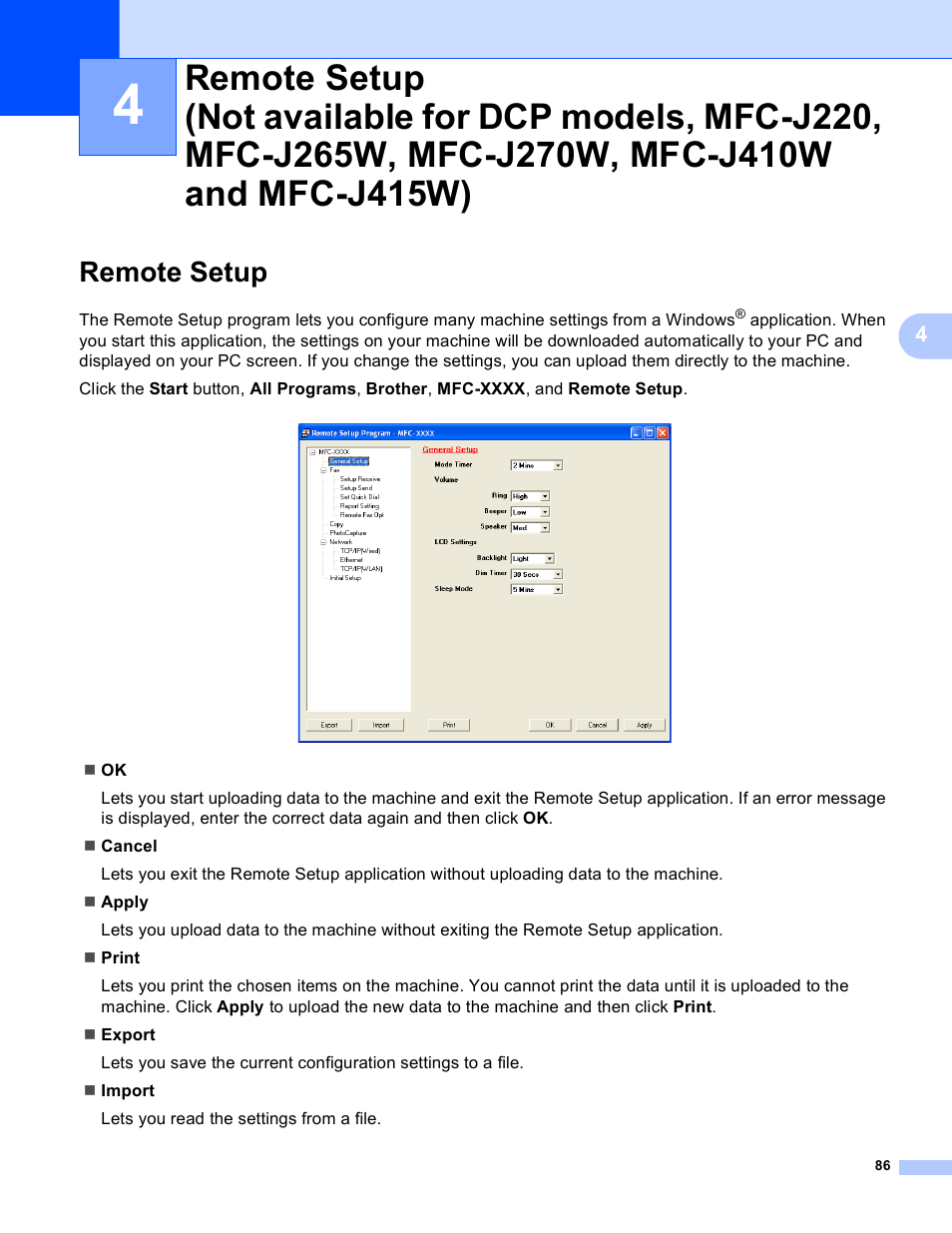 Remote setup | Brother MFC-J410W User Manual | Page 92 / 205