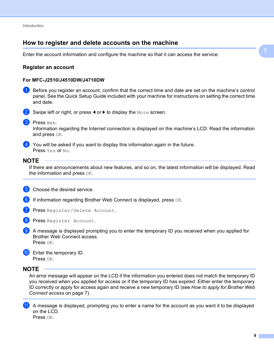 How to register and delete accounts on the machine, Register an account | Brother MFC-J4510DW User Manual | Page 12 / 40