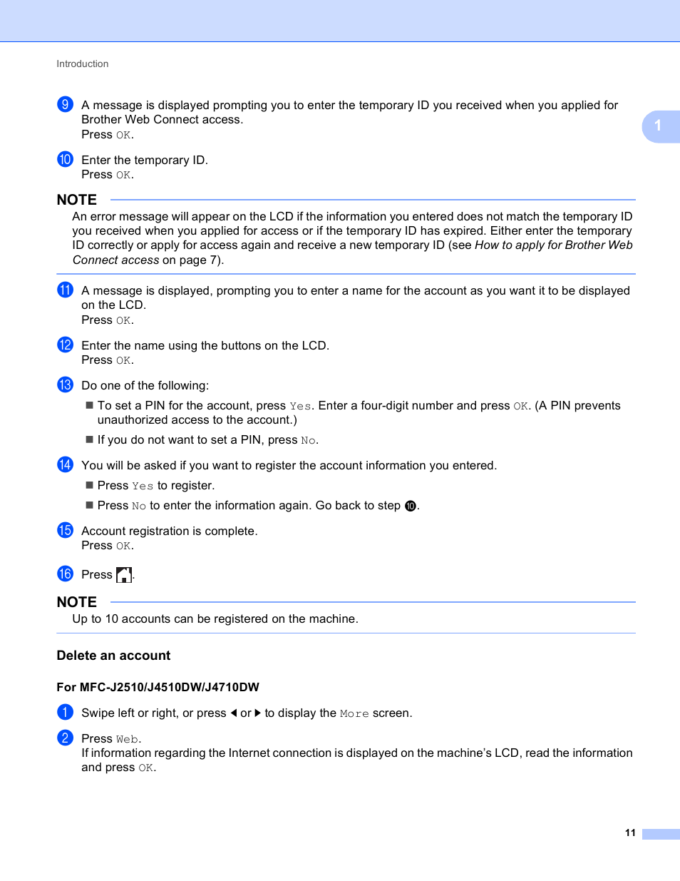Delete an account | Brother MFC-J4510DW User Manual | Page 14 / 40