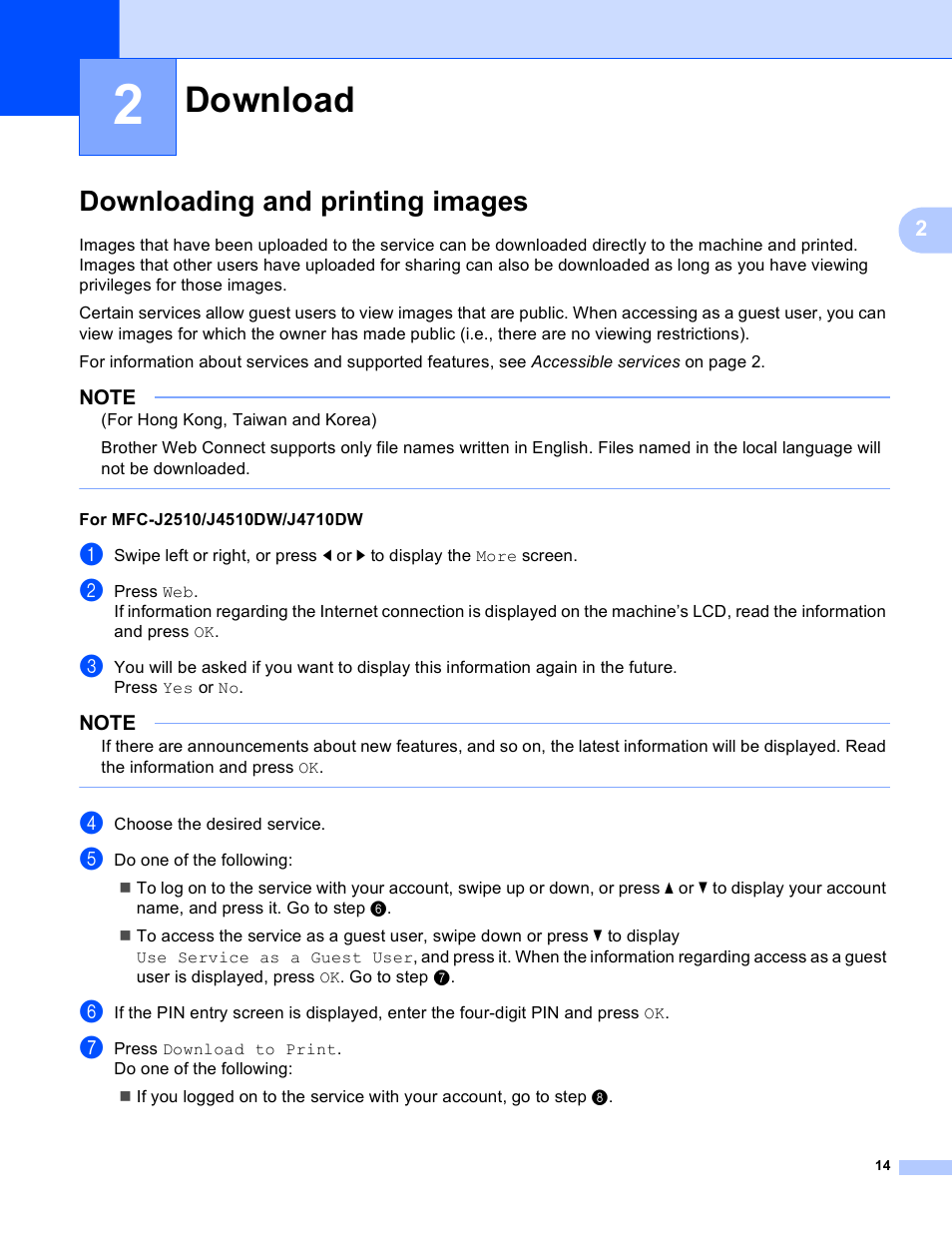 2 download, Downloading and printing images, Download | Brother MFC-J4510DW User Manual | Page 17 / 40