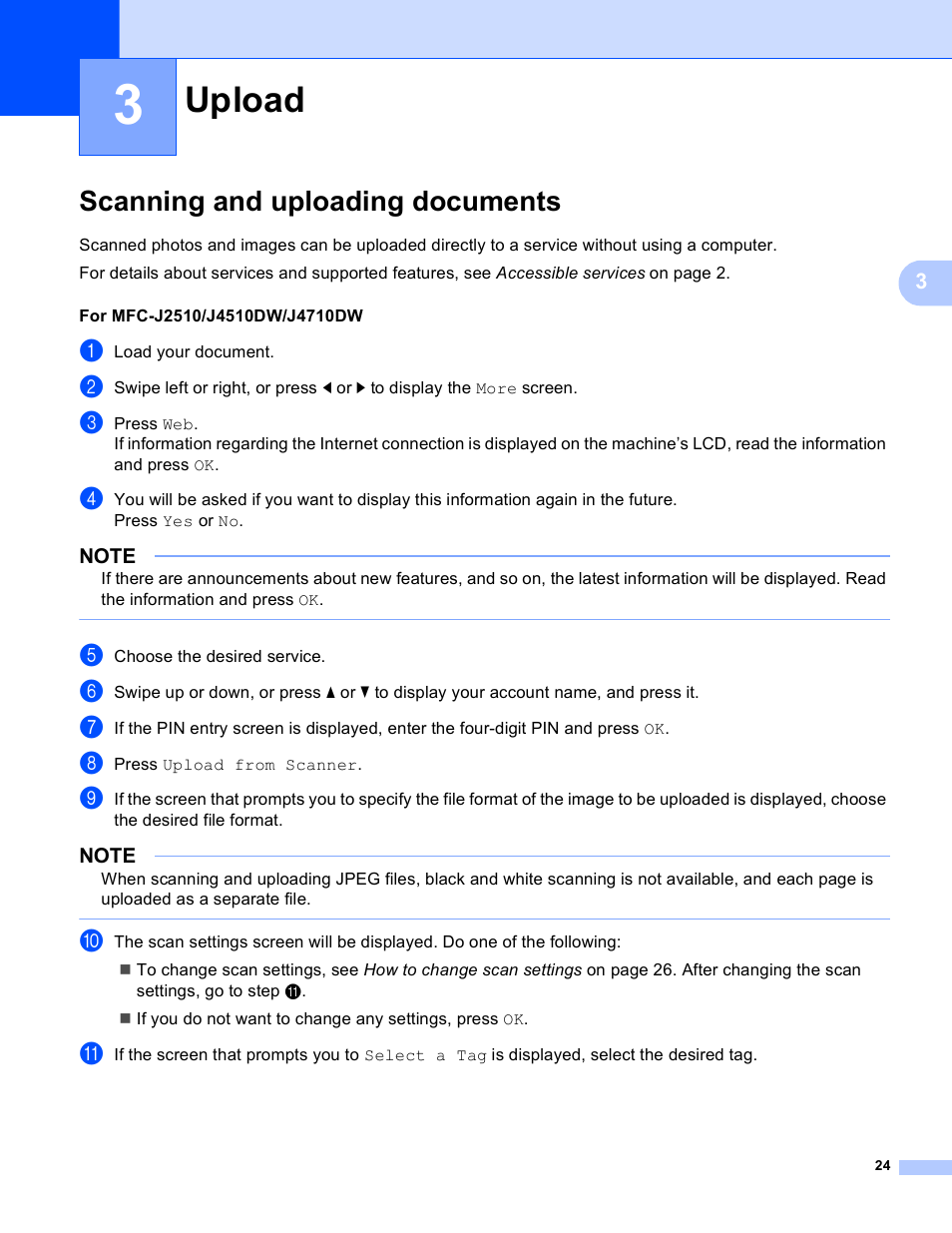 3 upload, Scanning and uploading documents, Upload | Brother MFC-J4510DW User Manual | Page 27 / 40