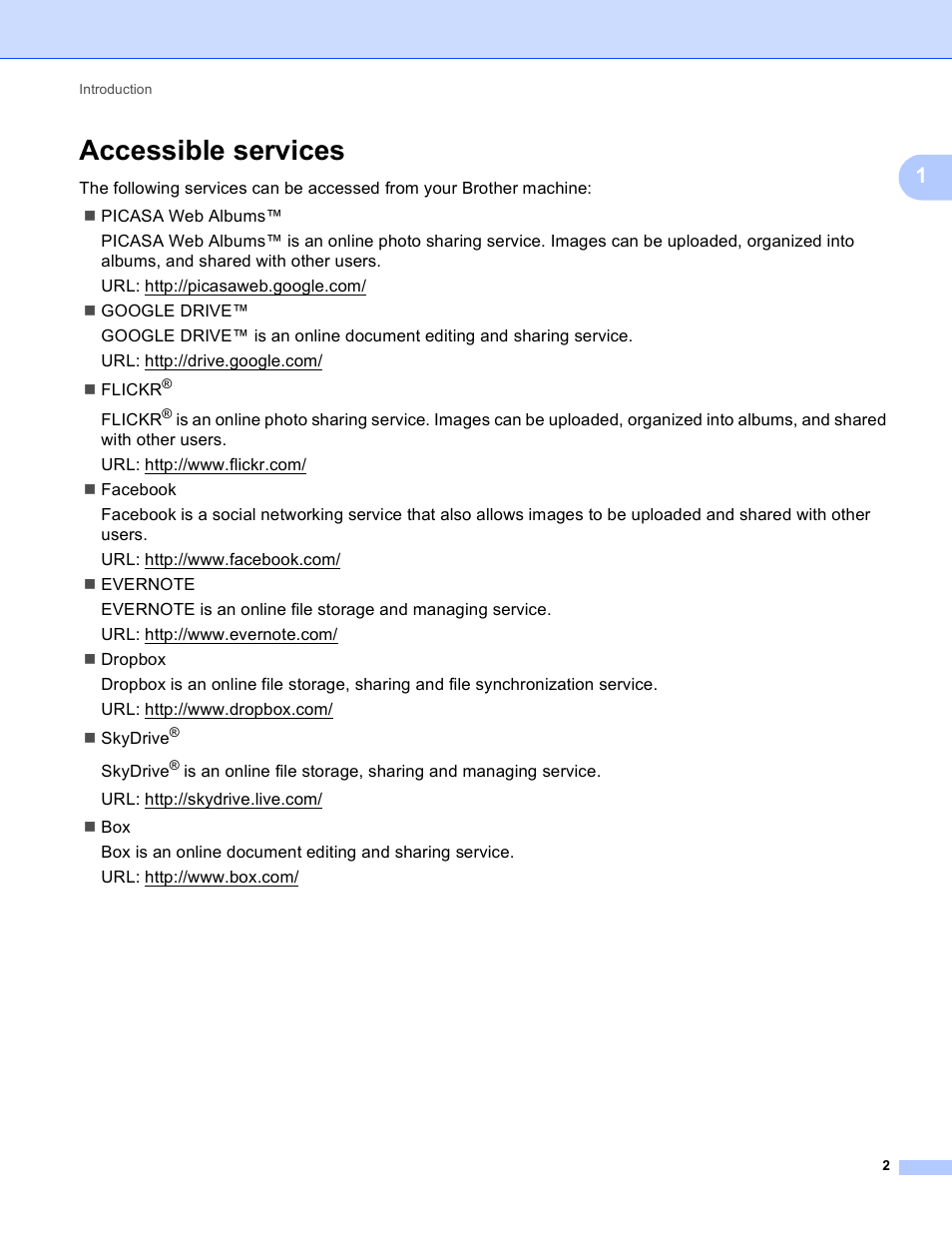 Accessible services | Brother MFC-J4510DW User Manual | Page 5 / 40