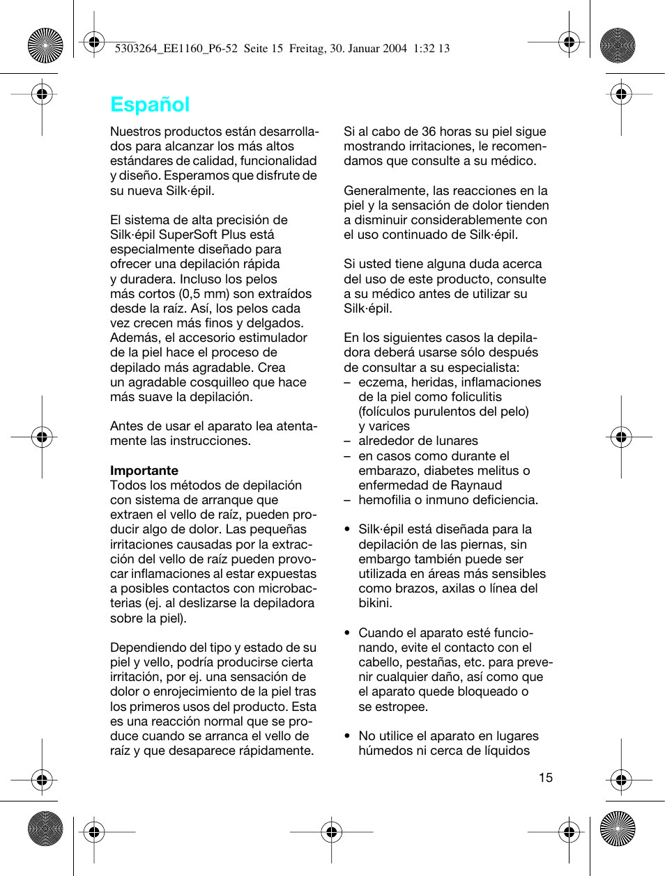 Español | Braun EE1160 Silk-épil SuperSoft Plus User Manual | Page 14 / 47