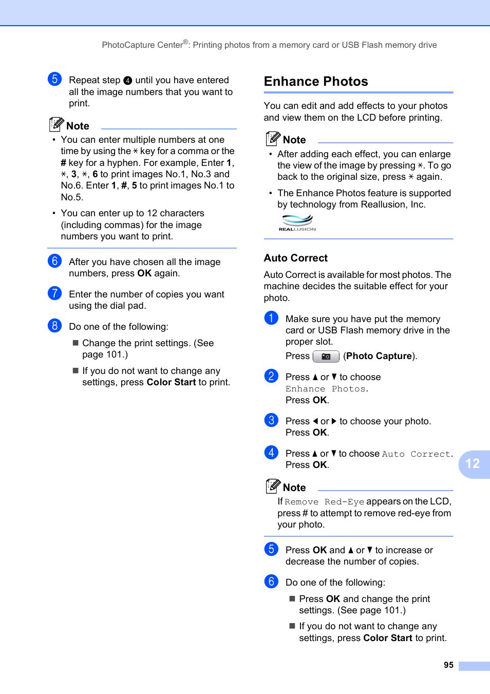 Enhance photos, Auto correct | Brother MFC-495CW User Manual | Page 111 / 224