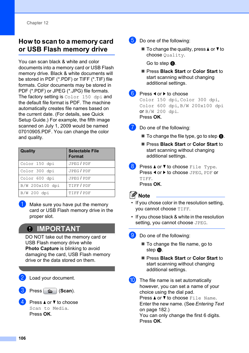 Important | Brother MFC-495CW User Manual | Page 122 / 224