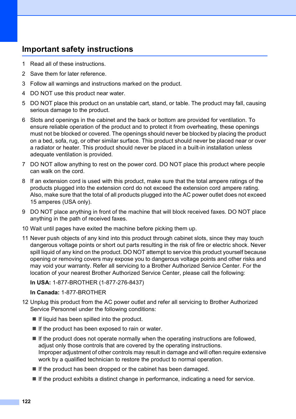 Important safety instructions | Brother MFC-495CW User Manual | Page 138 / 224
