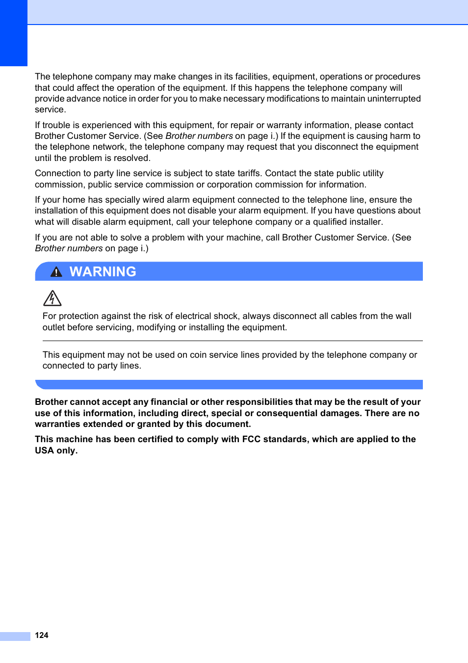 Warning | Brother MFC-495CW User Manual | Page 140 / 224