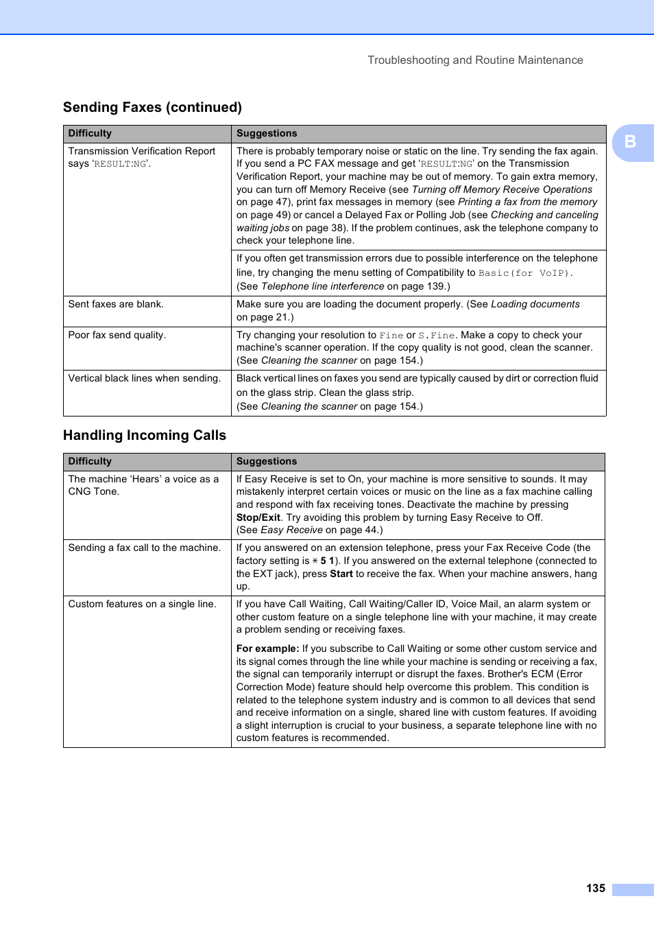 Handling incoming calls, Sending faxes (continued) | Brother MFC-495CW User Manual | Page 151 / 224