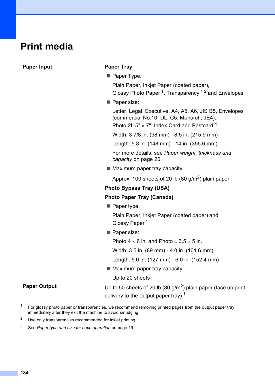 Print media | Brother MFC-495CW User Manual | Page 200 / 224