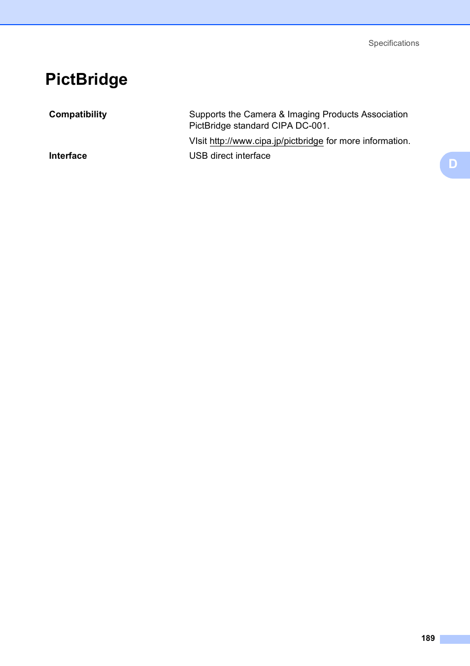 Pictbridge | Brother MFC-495CW User Manual | Page 205 / 224