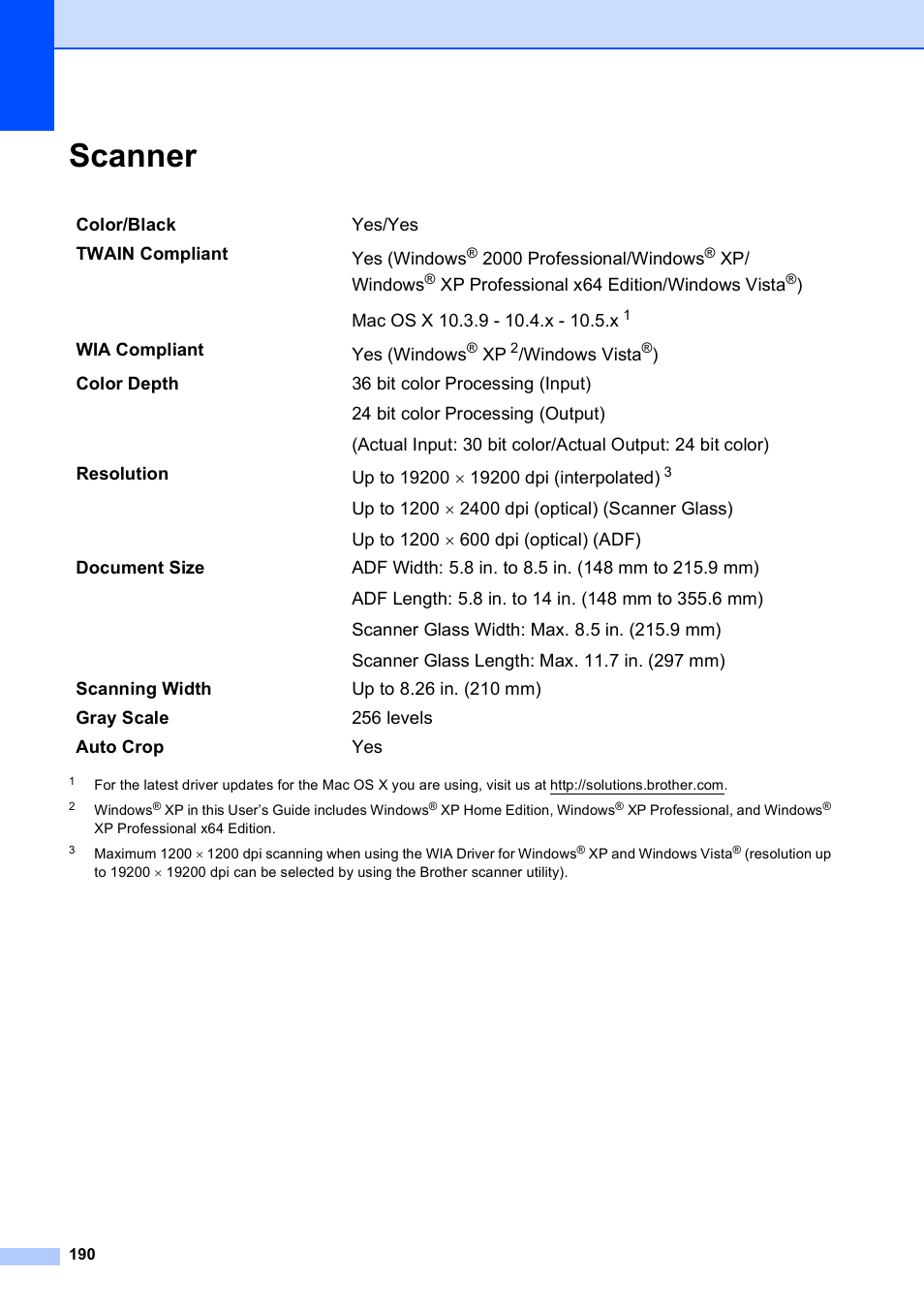Scanner | Brother MFC-495CW User Manual | Page 206 / 224