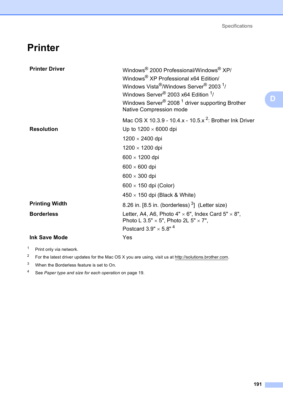 Printer | Brother MFC-495CW User Manual | Page 207 / 224