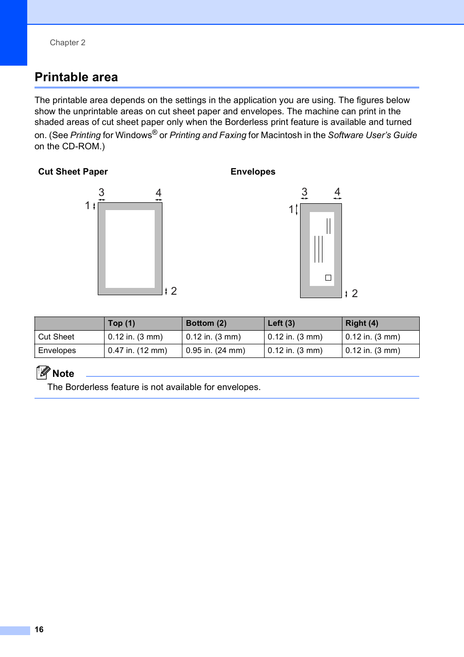 Printable area | Brother MFC-495CW User Manual | Page 32 / 224