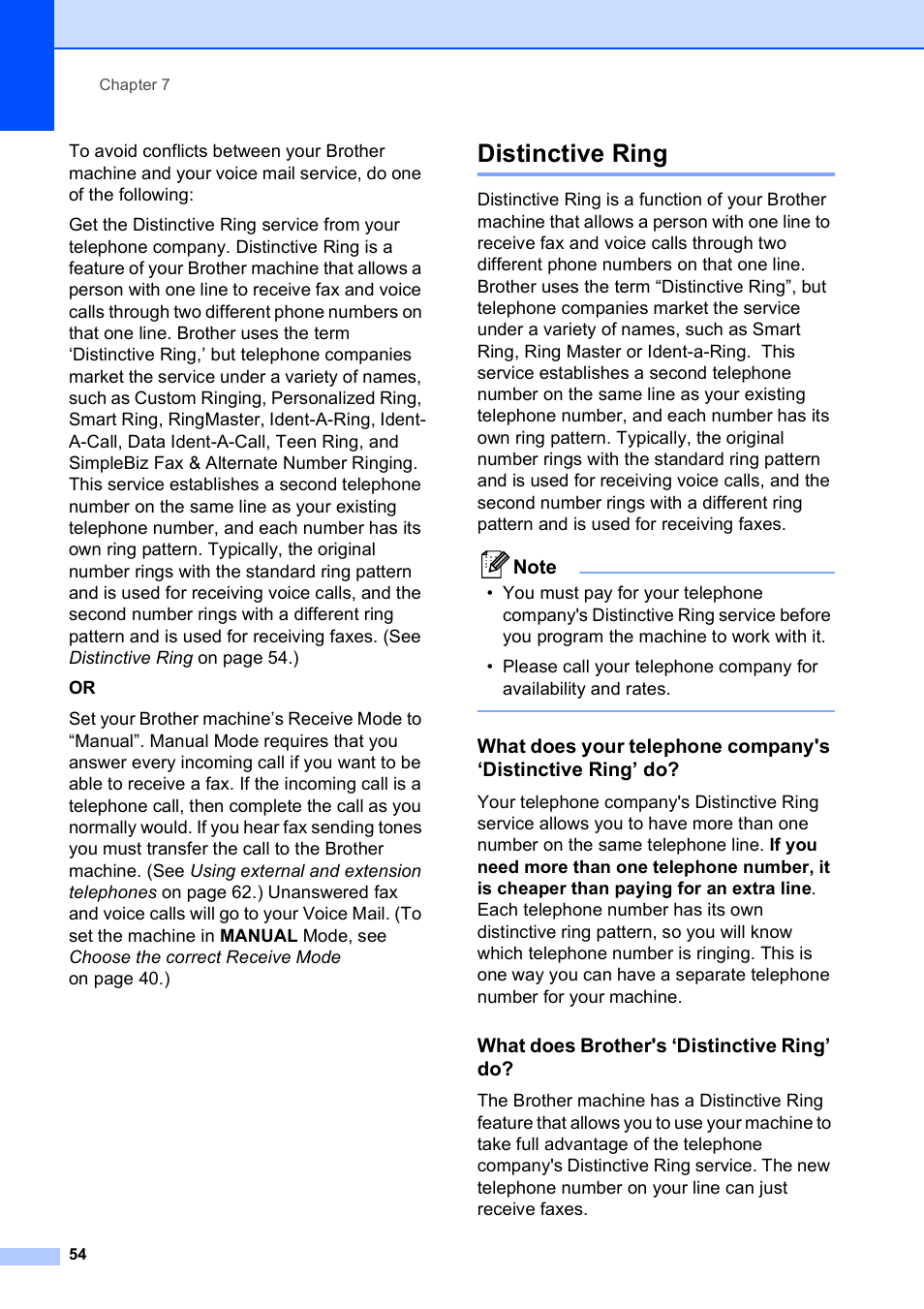 Distinctive ring, What does brother's ‘distinctive ring’ do | Brother MFC-495CW User Manual | Page 70 / 224